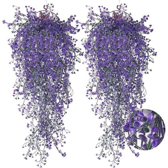 RECUTMS 4pcs Artificial Hanging Plants Indoor Fake Hanging Plants Wall Purple - Picture 7 of 7